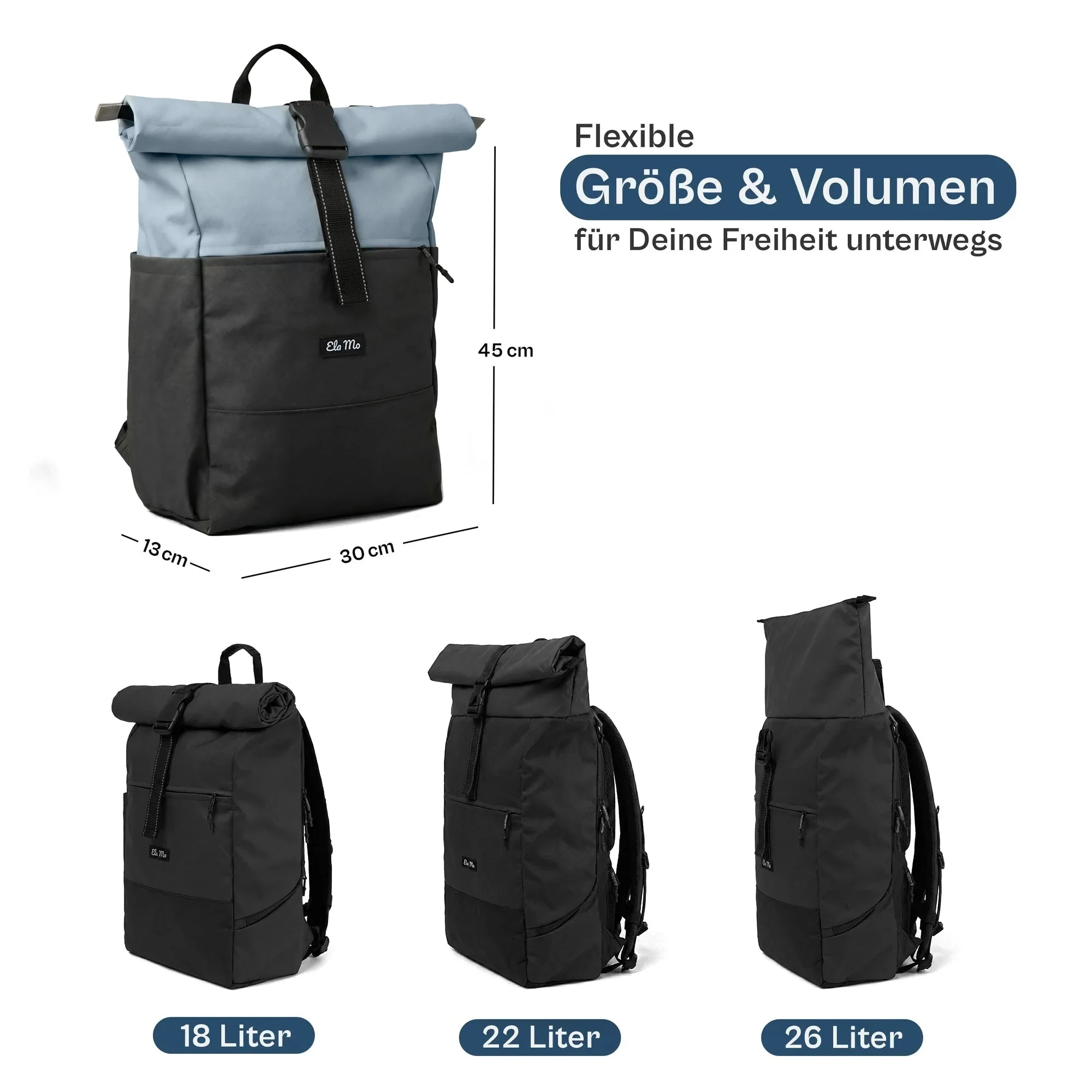 Ela Mo™ Rolltop Rucksack | Coated Edition Smoke Blue - Image 4