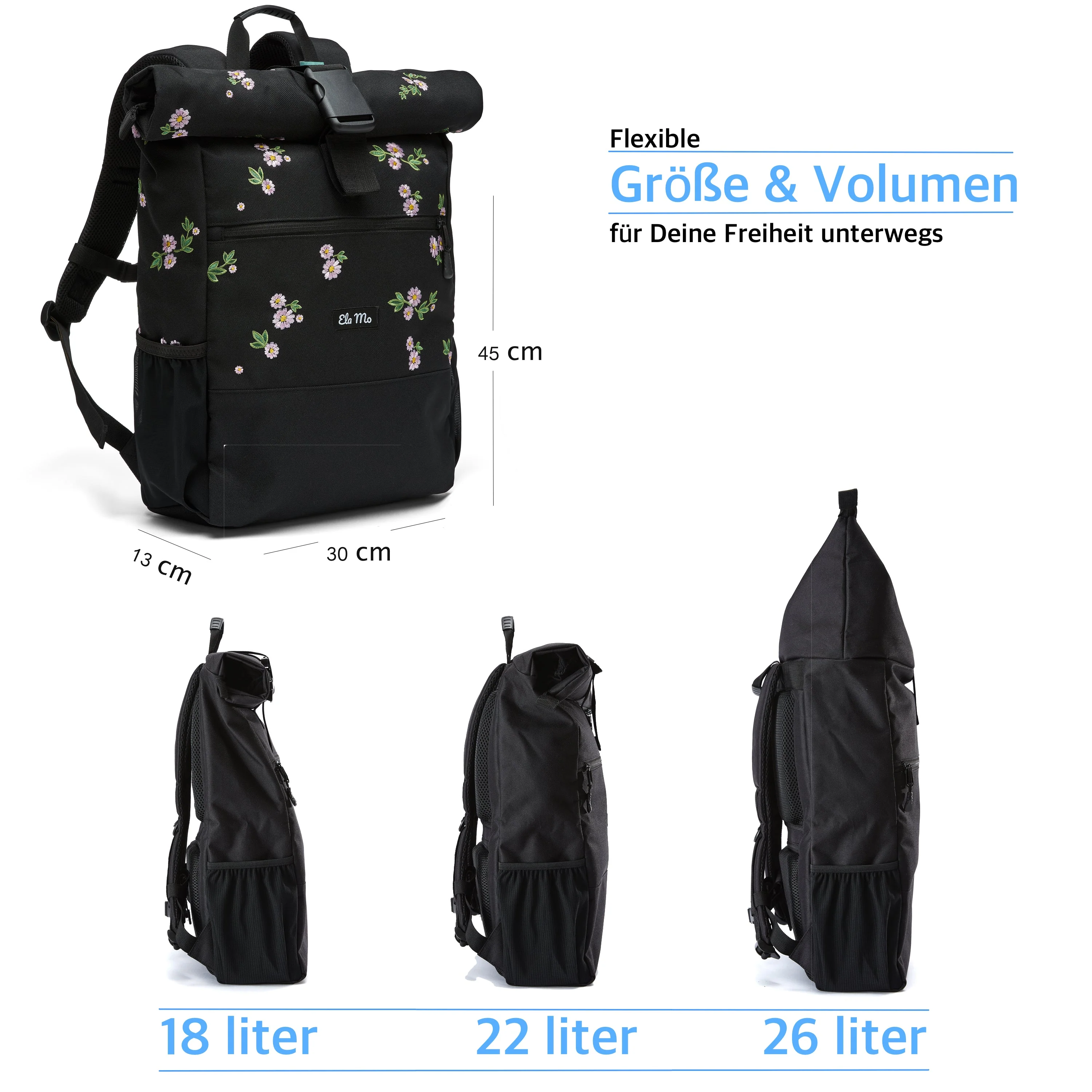 Ela Mo™ Rolltop Rucksack | Embroidery Edition Upsy Daisy - Image 4